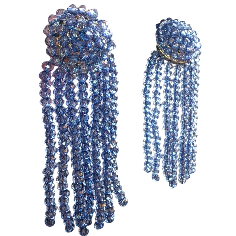 Sugarfix Crystal Dangle Fringe Earrings Long Statement Blue Bead RR 576